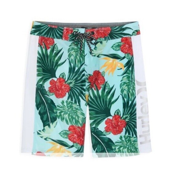 Hurley Men’s Turquoise Hibiscus Boardshort Sz 36 New - Picture 1 of 10
